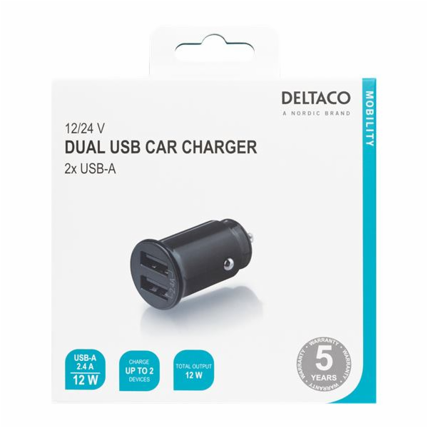 DELTACO USB-CAR124, Autonabíječka 2x USB 2.0, zda