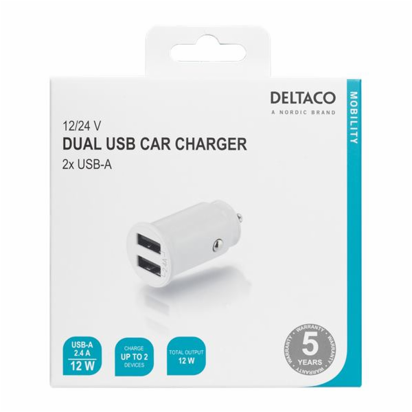 DELTACO USB-CAR125, Autonabíječka 2x USB 2.0, bi