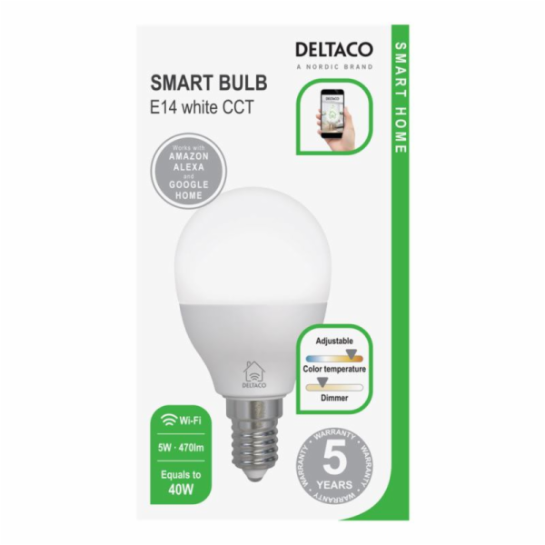 DELTACO SH-LE14G45W, SMART Led žárovka, E14