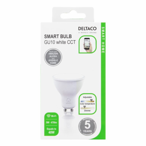 DELTACO SH-LGU10W, SMART Led žárovka, GU10