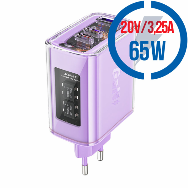 ACEFAST PD 65W GaN, 2xType C, 1x USB, Nabíječka, p
