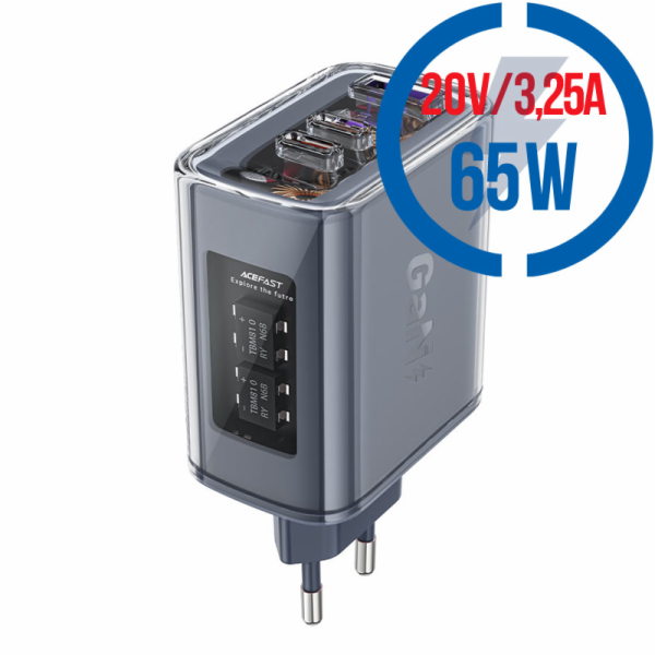 ACEFAST PD 65W GaN, 2xType C, 1x USB, Nabíječka, g