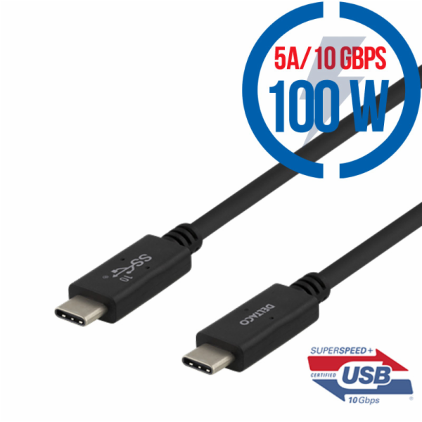 DELTACO USBC-1402M, Kabel USB-C/USB-C, 100W, 1m