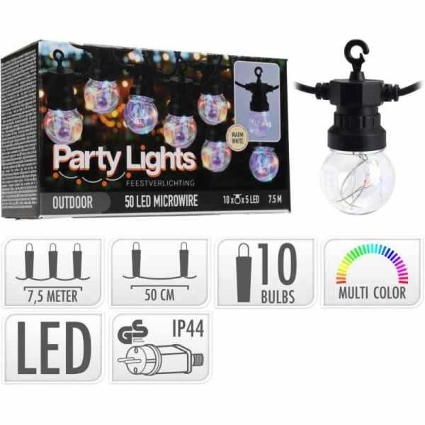 Světelný řetěz LED PARTY 10 žárovek 7,5m barevná KO-LE210...