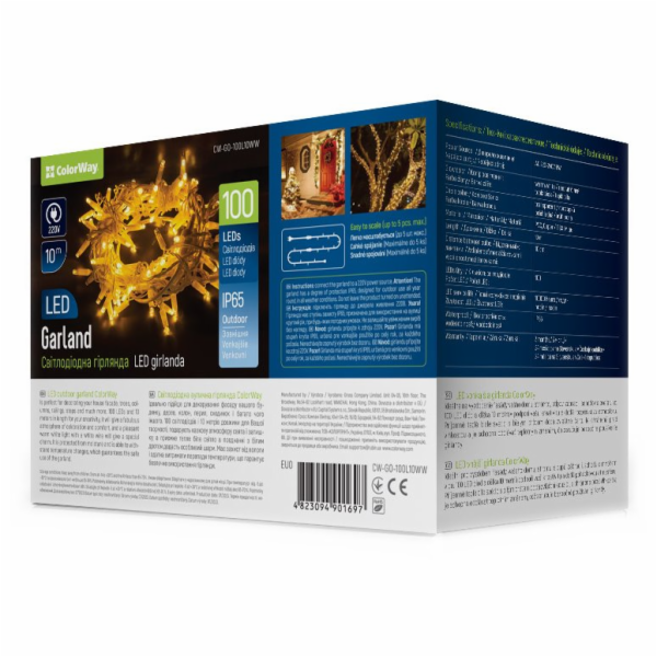 COLORWAY LED řetěz/ IP65 / 100 LED / délka 10m / teplá bí...