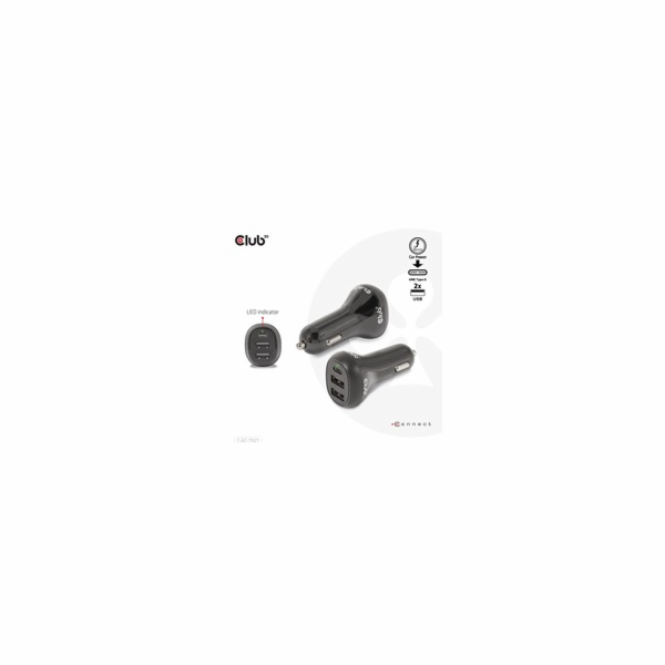 Club3D Auto nabíječka pro Notebooky 36W, 3 porty (2xUSB-A...