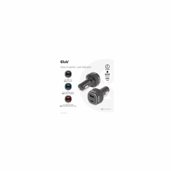 Club3D Auto nabíječka pro Notebooky 63W, 2 porty (USB-A +...