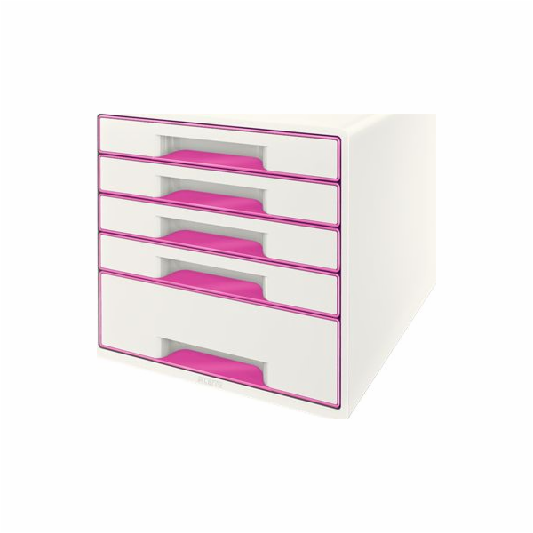 LEITZ Zásuvkový box  WOW CUBE, 5 zásuvek, bílá/růžová