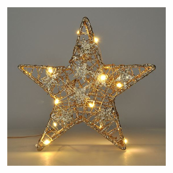 Solight vánoční hvězda glitter, zlatá, kovová, 14x LED, 2...