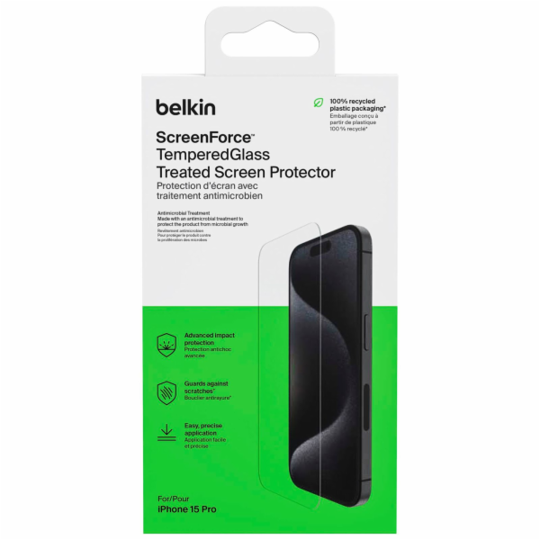 Belkin Screenforce Tempered Gl. antibakt. iPhone 15 Pro O...