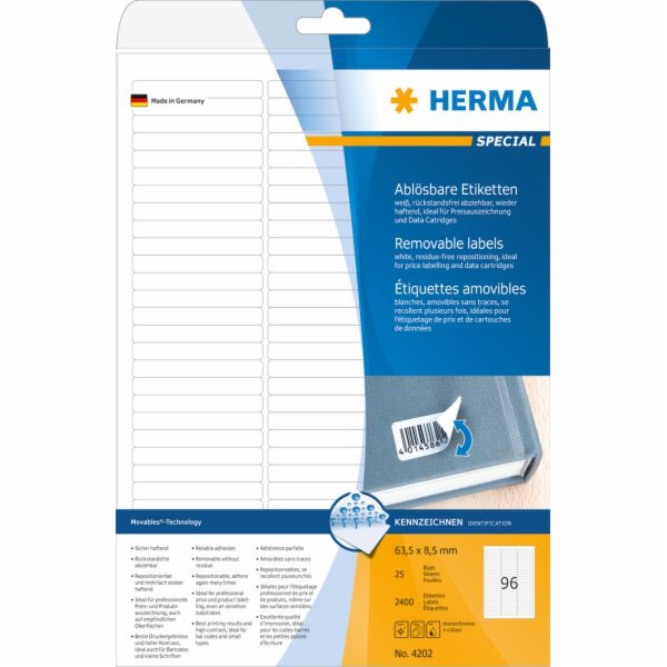 Herma odlepovací etikety 4202 Movables, A4, 63,5 x 8,5 mm...