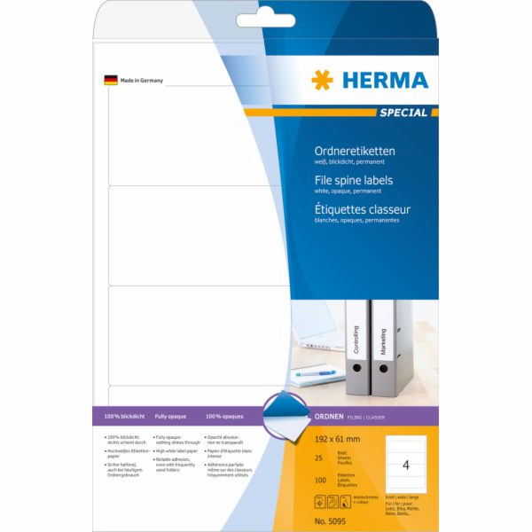Herma Speciální etikety na pořadače, A4, bílý, neprůhledn...