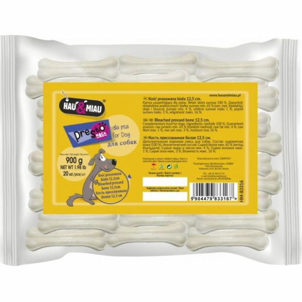 Hau&Miau PRESSED BONE BONE WHITE 12,5cm, 20ks/bal., 900g/...
