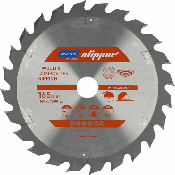 NORTON NORTON KRUHOVÁ PILA 165mm x 20mm x 24z DŘEVO A KOM...