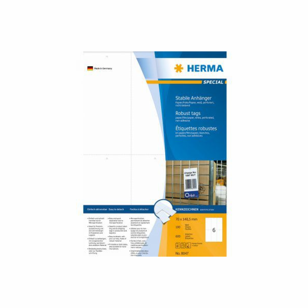 Herma Label, bílý, 70 x 148,5 mm, mikroperforovaný, 600 k...