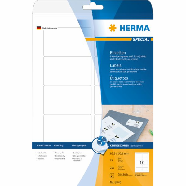 Herma Labels InkPrint 8840, A4, 83,8 x 50,8 mm, matný bíl...