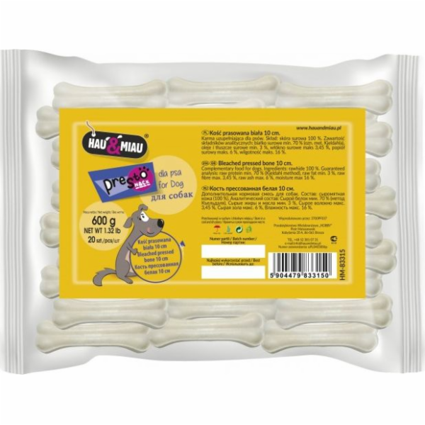 Hau&Miau PRESSED BONE BONE WHITE 10cm, 20ks/bal., 600g/ba...