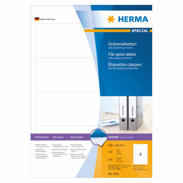 Herma Labels Special 4291, pro pořadače, A4, bílá, 192 x ...