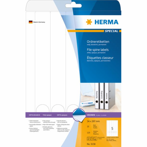 Herma Labels Special 5158, pro pořadače, A4, bílá, 34 x 2...