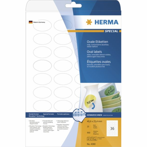 Herma odlepovací etikety Movables A4, oválné, bílé, matný...