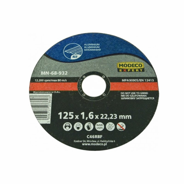Modeco Plochý brusný kotouč na řezání hliníku 125mm 25 ks...
