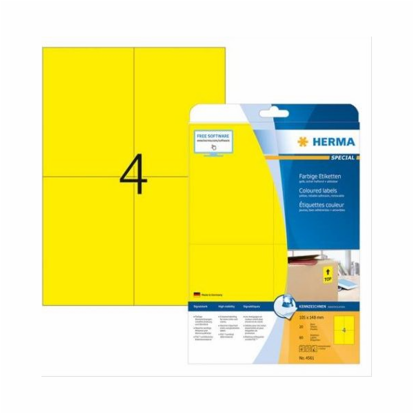 Štítky Herma Color A4, 105 x 148 mm, žluté, snímatelné. -...