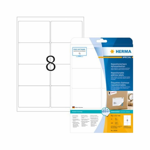Herma HERMA Adresní štítek A4 99,1x67,7mm bílý 25 listů