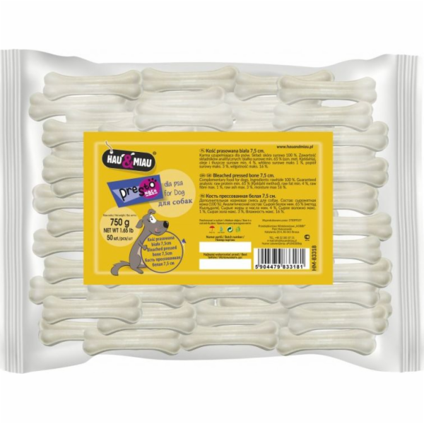 Hau Miau LISOVANÁ KOST BÍLÁ 7,5cm, 50ks/bal., 750g/bal.