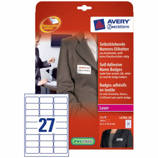 Jmenovka Avery Zweckform SP 63,5X29,6/20ARK Bílá (L4784-20)