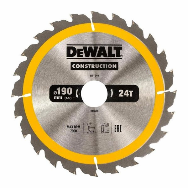 Dewalt kotoučová pila na dřevo 190x30mm, 24 zubů (DT1944-QZ)