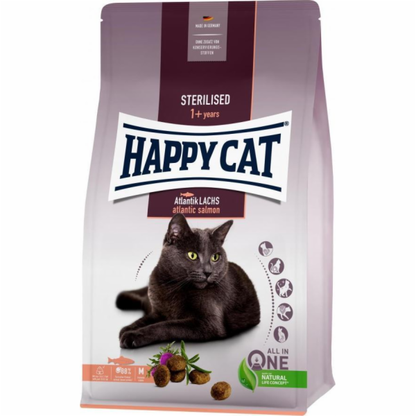Happy Cat Sterilized Atlantic Salmon, suché krmivo, pro s...