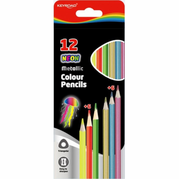 Pastelky Keyroad Pencil, trojúhelníkové, metalické, neono...