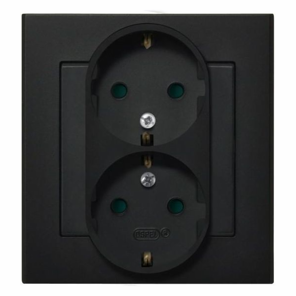 Ospel Socket Sonata double schuko se závěrkami černá meta...