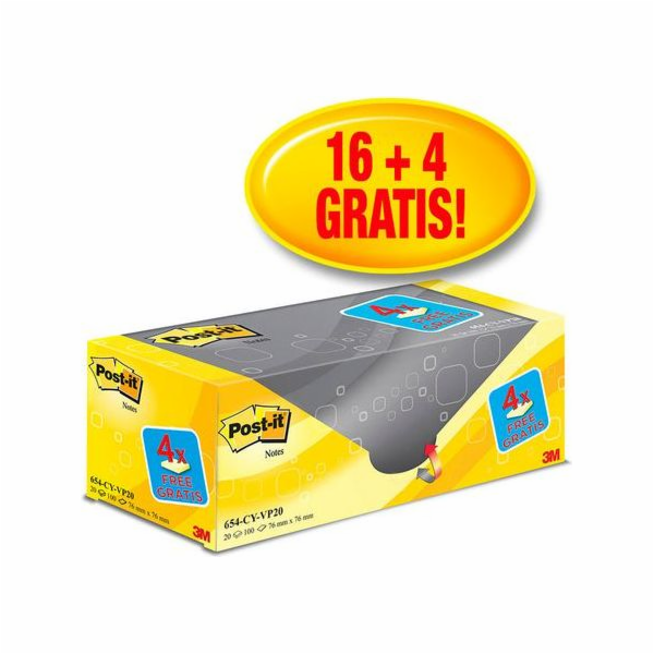 Post-it samolepící podložka 654CY-VP20 76x76mm žlutá, 20 ...