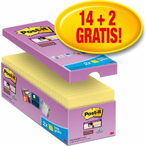 Post-it Post-it Super Sticky Notes (654-P16SSCY-EU), 76x7...