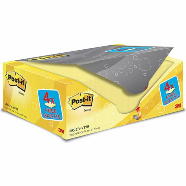 3M Samořídící blok POST-IT® (655CY-VP20), 127x76mm, (20+4...