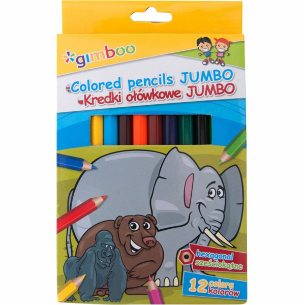 Gimboo Pastelky GIMBOO Jumbo, šestihranné, 12 ks, mix barev