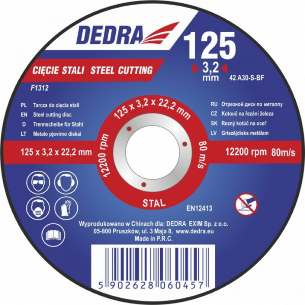 Dedra Kotouče 230x3,0x22,2mm na řezání oceli - F1315