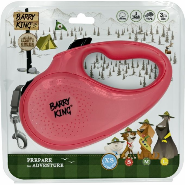 Vodítko na psa Barry King Automatic, růžové XS - páska 3m...