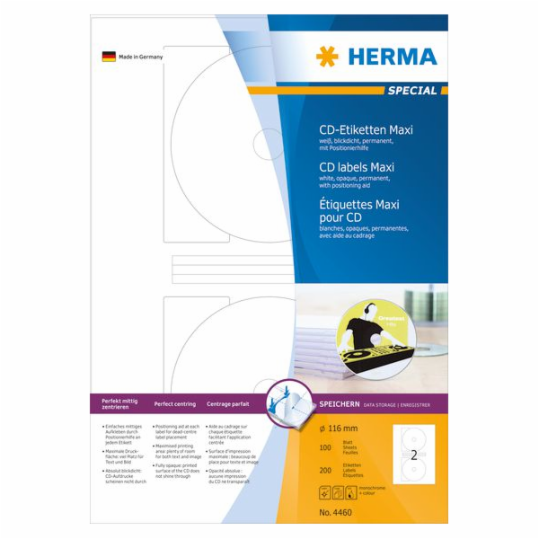 Herma Samolepící etikety Maxi 4460, A4, na CD, bílé, kula...