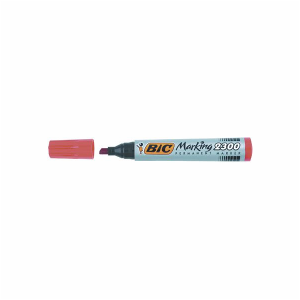 Bic permanentní popisovač 2300, zkosený hrot, červený