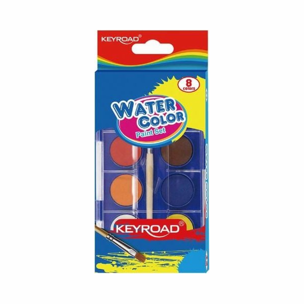 Keyroad AKVARELOVÉ BARVY SE Štětcem KEYROAD 8 BAREV