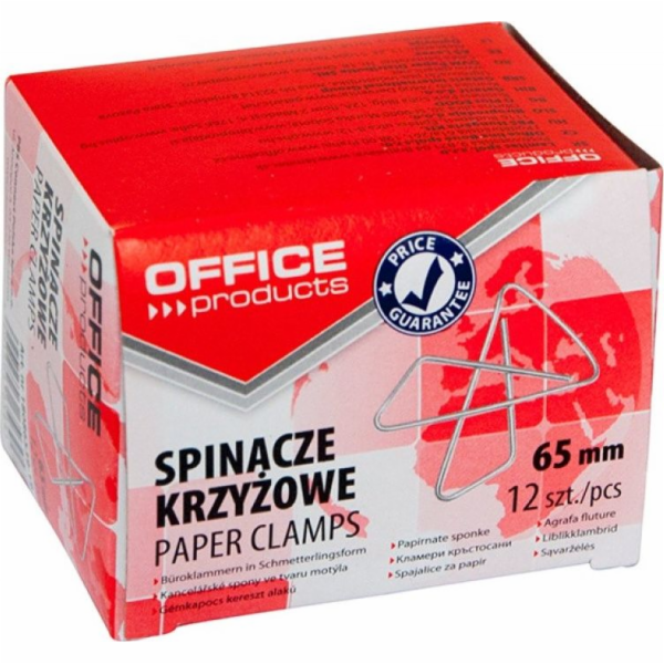 Kancelářské výrobky Křížové spony, 65 mm, 12 ks., stříbrné
