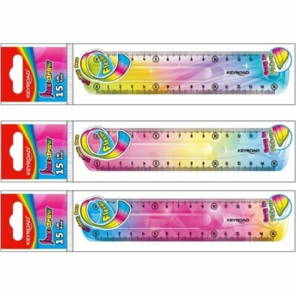 Pravítko KEYROAD, 15 cm, pružné, duhové, přívěsek, mix barev