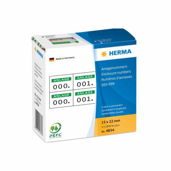 Herma Asset čísla, samolepící, zelený potisk 15 x 22 mm, ...
