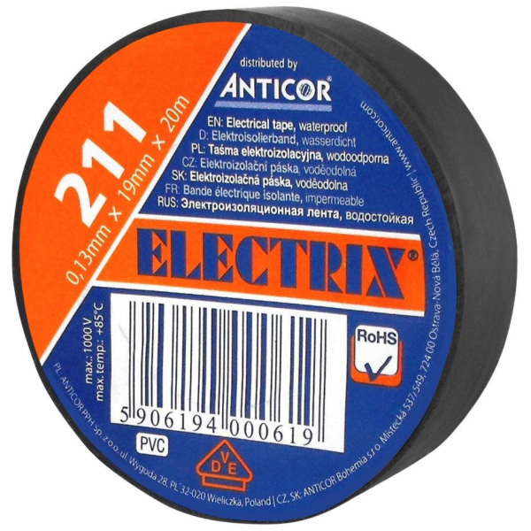 Anticor PVC elektroizolační páska, černá, 19mm, 20m