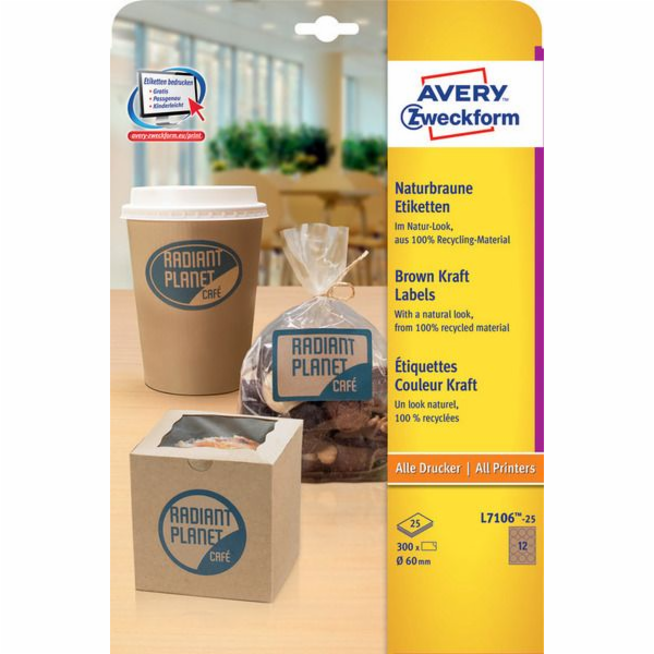 Štítky Avery Zweckform 60 mm, A4, přírodní hnědá (L7106-25)