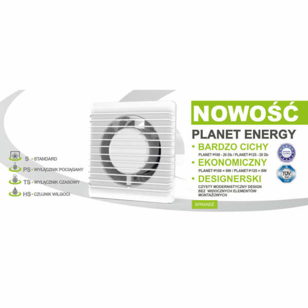 airRoxy Nástěnný ventilátor 100mm 8W Planet Energy
