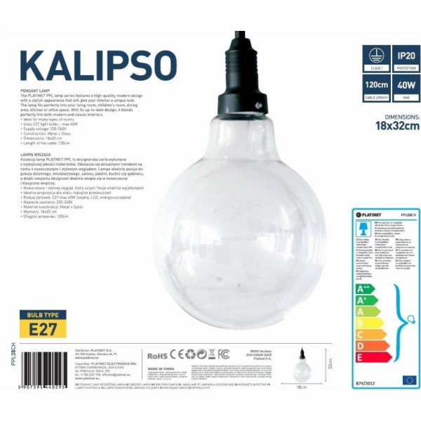 Závěsná lampa Platinet PLATINETOVÁ ZÁVĚSNÁ LAMPA KALIPSO ...