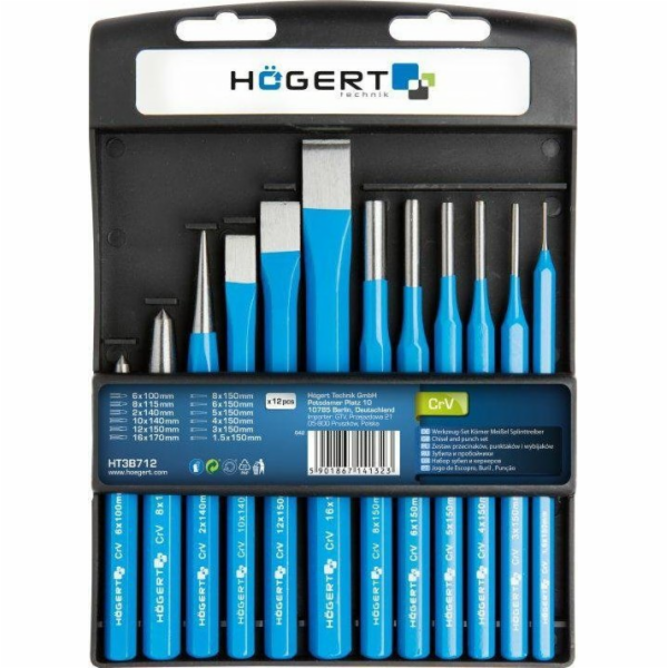 Högert Technik Sada dlát, hrotů a razníků 12 ks, CrV HT3B712